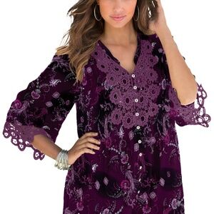 Roaman's Women's Plus Size Juliet Lace Big Shirt Size 24W Berry Paisley